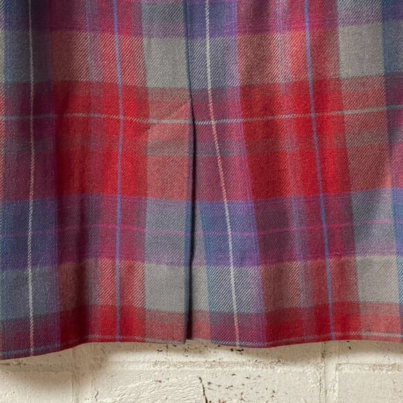 Vintage Personal Skirt Navy Red Plaid Pleated Midi Wool Blend 14 - Picture 5 of 10